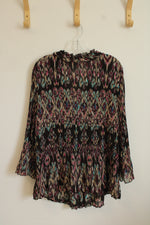 CJ Banks Multi Colored Sheer Ruffled Front Blouse | 3XL