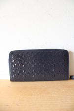 NEW Coach Signature Debossed Patent Leather Midnight Blue Accordion Zip Wallet