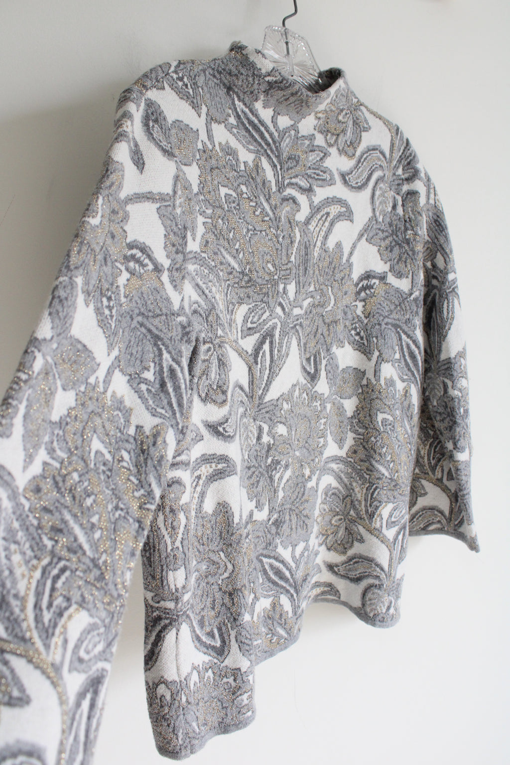Chico's Gray/Gold Paisley Mock Neck Knit Sweater | 1 (M)