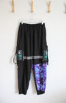 Black Blue Purple Patterned Cargo Joggers | L