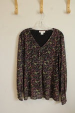 Skye's The Limit Black & Mauve Floral Long Sleeve Blouse | XL