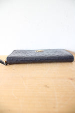 NEW Coach Signature Debossed Patent Leather Midnight Blue Accordion Zip Wallet