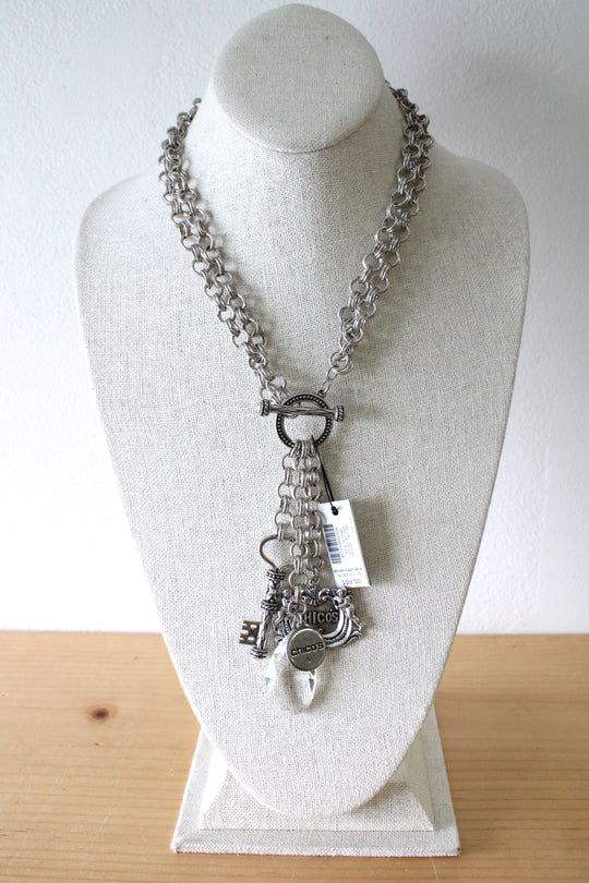 NEW Chico's Limited Edition Silver Charm Tassel 35 Bold Years Statement Necklace