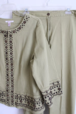 JM Collection Green Embroidered Beaded Capri & Jacket Set | 16