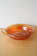Vintage Marigold Carnival Glass Ribbed Handled Bowl