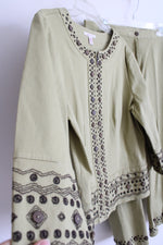 JM Collection Green Embroidered Beaded Capri & Jacket Set | 16