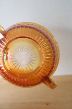 Vintage Marigold Carnival Glass Ribbed Handled Bowl