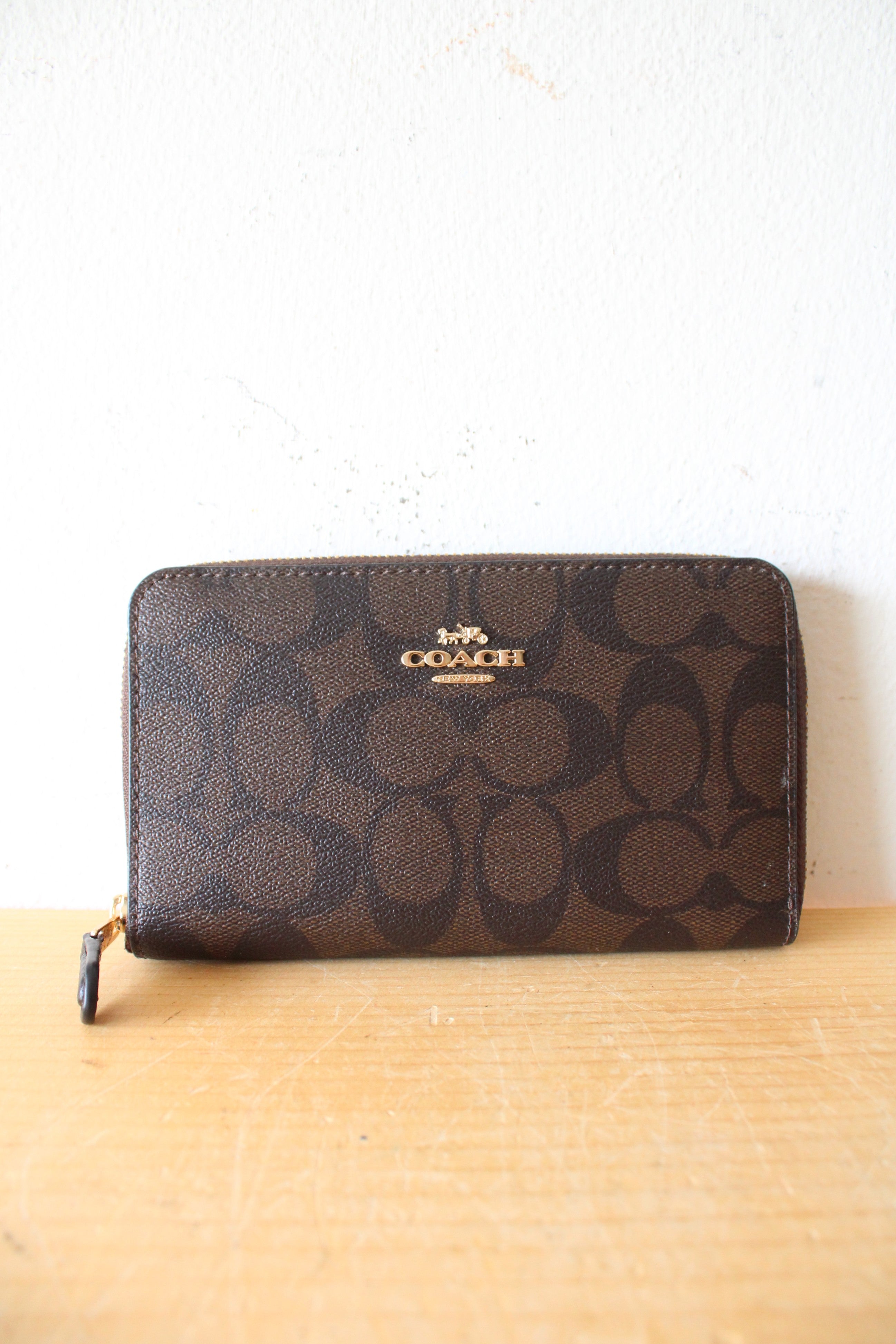 Coach Signature Brown Medium ID Corner Zip Wallet