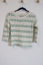 NEW LOFT Cream & Green Striped Knit Top | XXS Petite