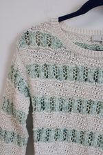 NEW LOFT Cream & Green Striped Knit Top | XXS Petite