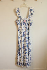 NEW SunnyBuy Maternity Ivory and Blue Floral Print Sleeveless Maxi Dress | L
