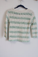 NEW LOFT Cream & Green Striped Knit Top | XXS Petite