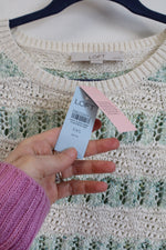 NEW LOFT Cream & Green Striped Knit Top | XXS Petite