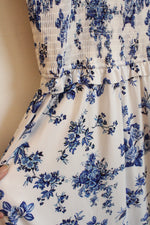 NEW SunnyBuy Maternity Ivory and Blue Floral Print Sleeveless Maxi Dress | L