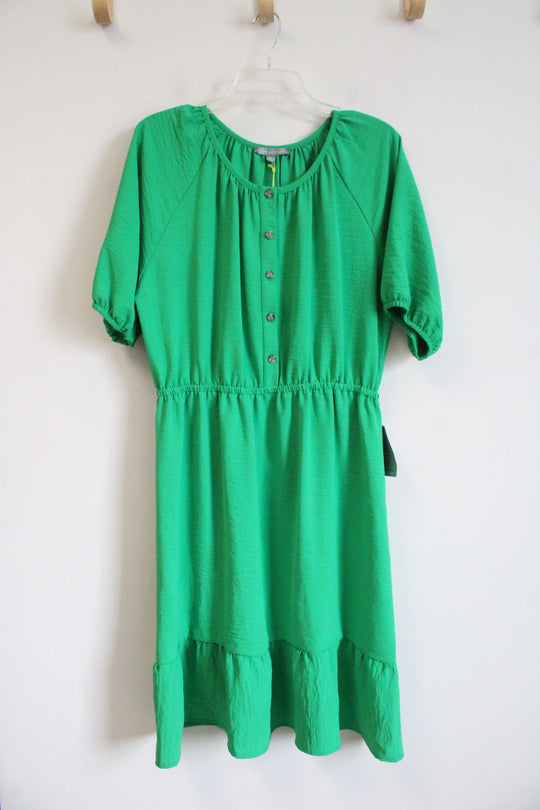 NEW Good Luck Gem Green 1/2 Buttoned Dress | L