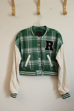 Love Tree Green Plaid Varsity Bomber Jacket | L