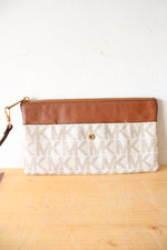 Michael Kors White & Brown Wristlet