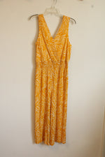 Nine West Yellow and White Leaf Print Sleeveless Jumpsuit | L