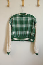 Love Tree Green Plaid Varsity Bomber Jacket | L