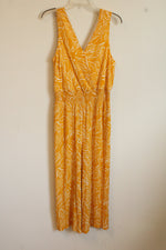 Nine West Yellow and White Leaf Print Sleeveless Jumpsuit | L