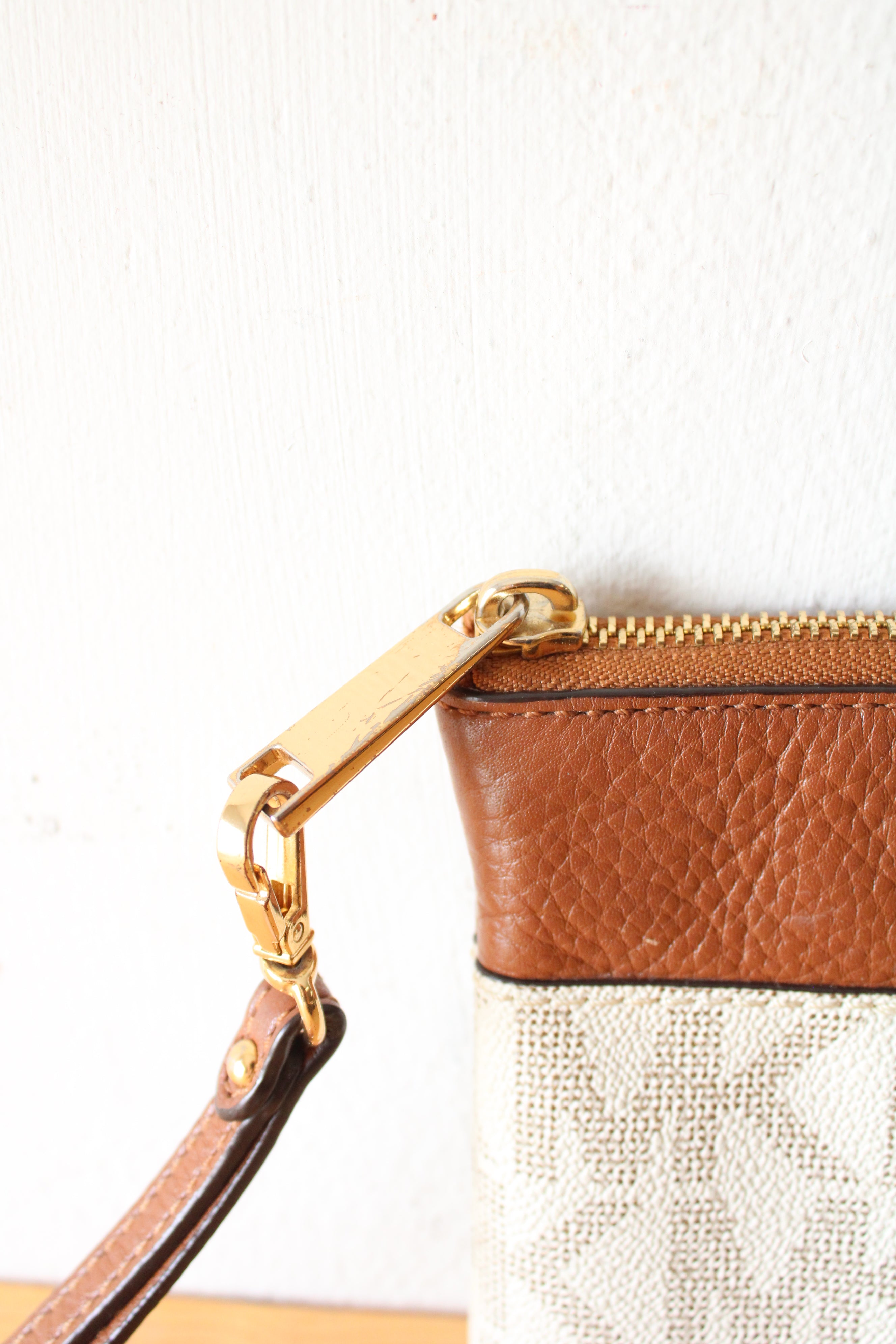 Michael Kors White & Brown Wristlet