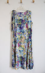 Blue Purple & Yellow Patterned Sleeveless Dress | L