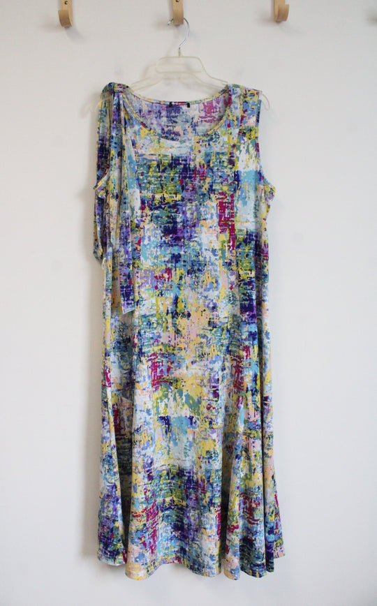 Blue Purple & Yellow Patterned Sleeveless Dress | L