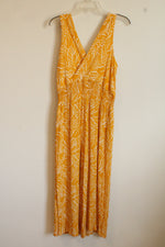 Nine West Yellow and White Leaf Print Sleeveless Jumpsuit | L