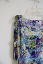 Blue Purple & Yellow Patterned Sleeveless Dress | L