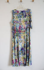 Blue Purple & Yellow Patterned Sleeveless Dress | L