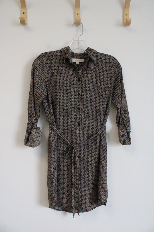 LOFT Brown & Black Patterned Dress | XXS Petite