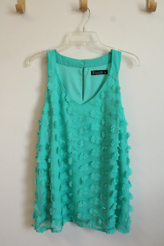 7th Avenue New York & Company Turquoise 3D Floral Sleeveless Top | XL