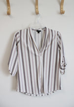 Ann Taylor White Navy & Pink Stripe V-Neck Top | XS