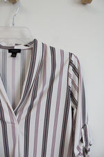 Ann Taylor White Navy & Pink Stripe V-Neck Top | XS