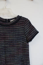 LOFT Navy Colorful Striped Textured Dress | 0 Petite