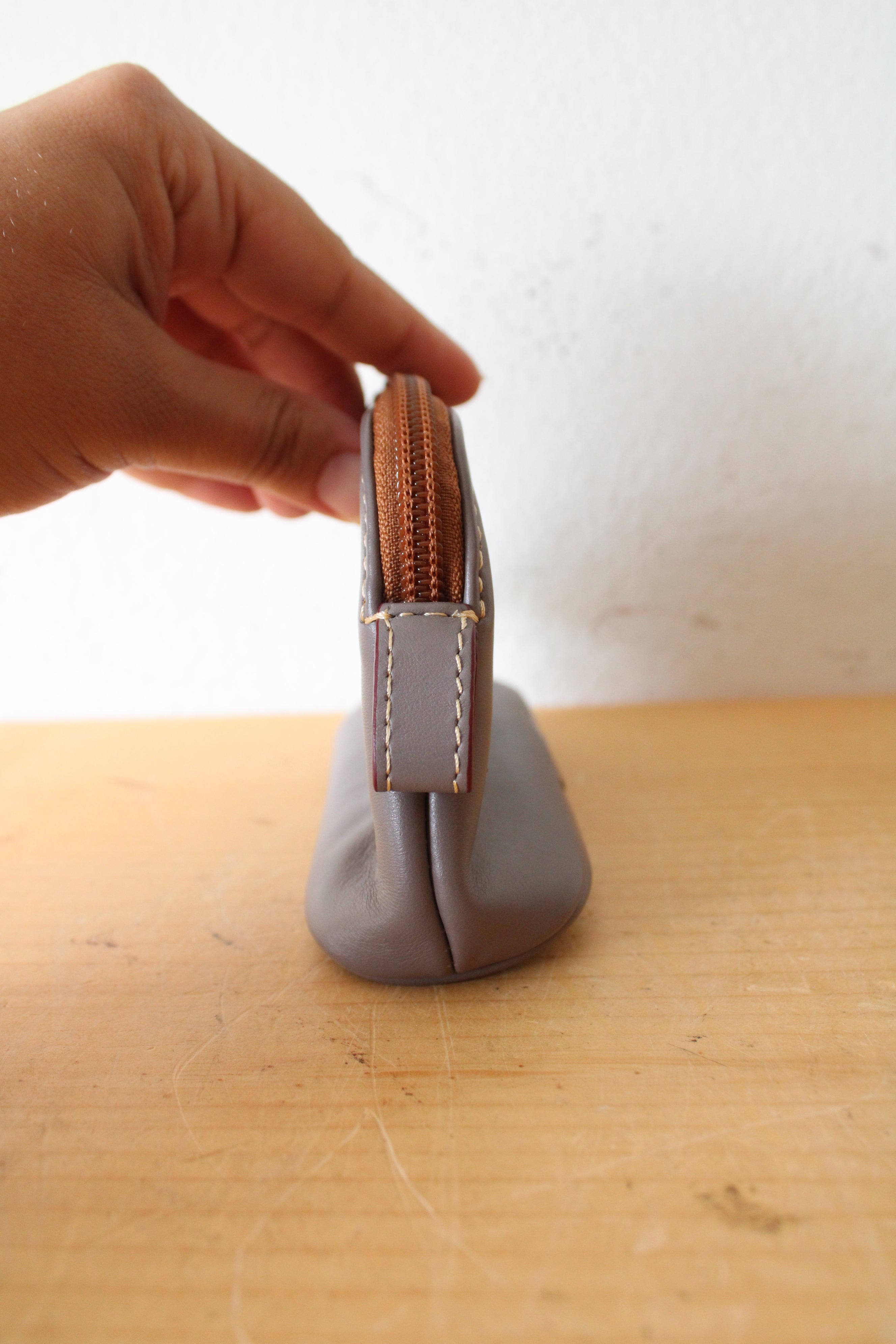 Dooney & Bourke Gray Smooth Leather Small Zip Pouch