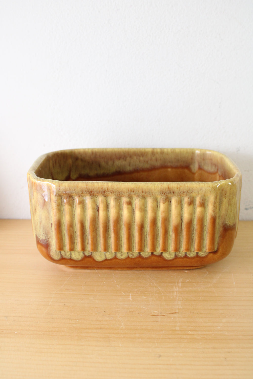 Vintage Haeger Pottery Ribbed Planter Bowl - Mustard Gold #225
