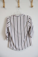 Ann Taylor White Navy & Pink Stripe V-Neck Top | XS