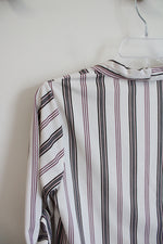 Ann Taylor White Navy & Pink Stripe V-Neck Top | XS