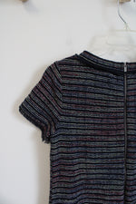 LOFT Navy Colorful Striped Textured Dress | 0 Petite