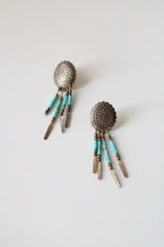 Turquoise Beaded Sterling Silver Stud Dangle Earrings