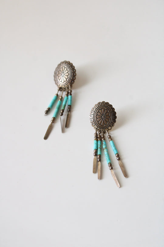 Turquoise Beaded Sterling Silver Stud Dangle Earrings