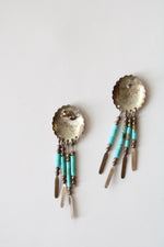 Turquoise Beaded Sterling Silver Stud Dangle Earrings