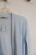 NEW LOFT Blue Ribbed Linen Blend Cardigan | XXS Petite