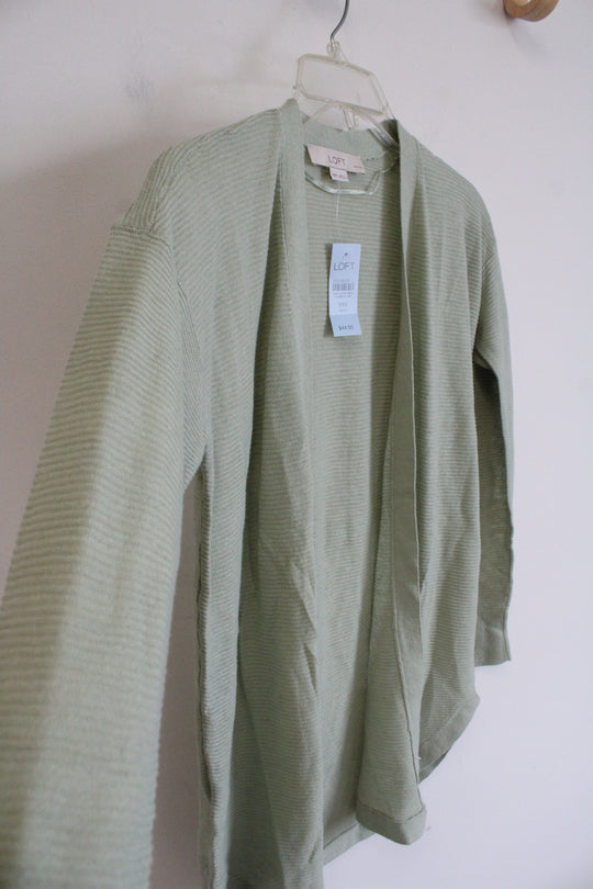 NEW LOFT Green Ribbed Linen Blend Cardigan | XXS Petite