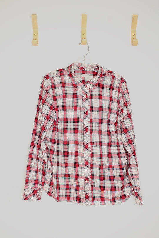 Talbots Red and Black Plaid with Shimmer Button up Shirt | L