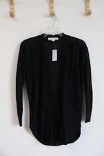 NEW LOFT Black Ribbed Linen Blend Cardigan | XXS Petite