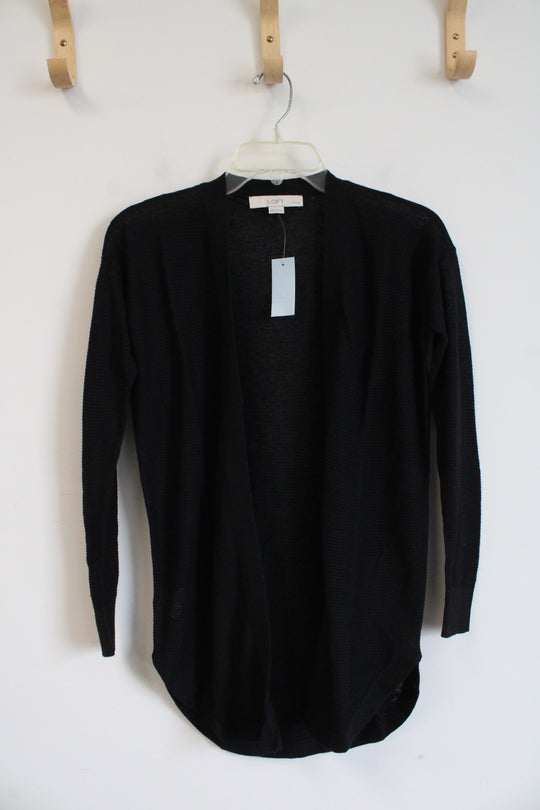 NEW LOFT Black Ribbed Linen Blend Cardigan | XXS Petite