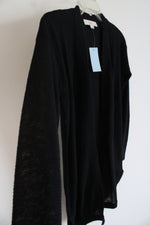 NEW LOFT Black Ribbed Linen Blend Cardigan | XXS Petite