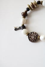 Silpada Genuine Pearl Sterling Abalone & Wood Beaded Bracelet